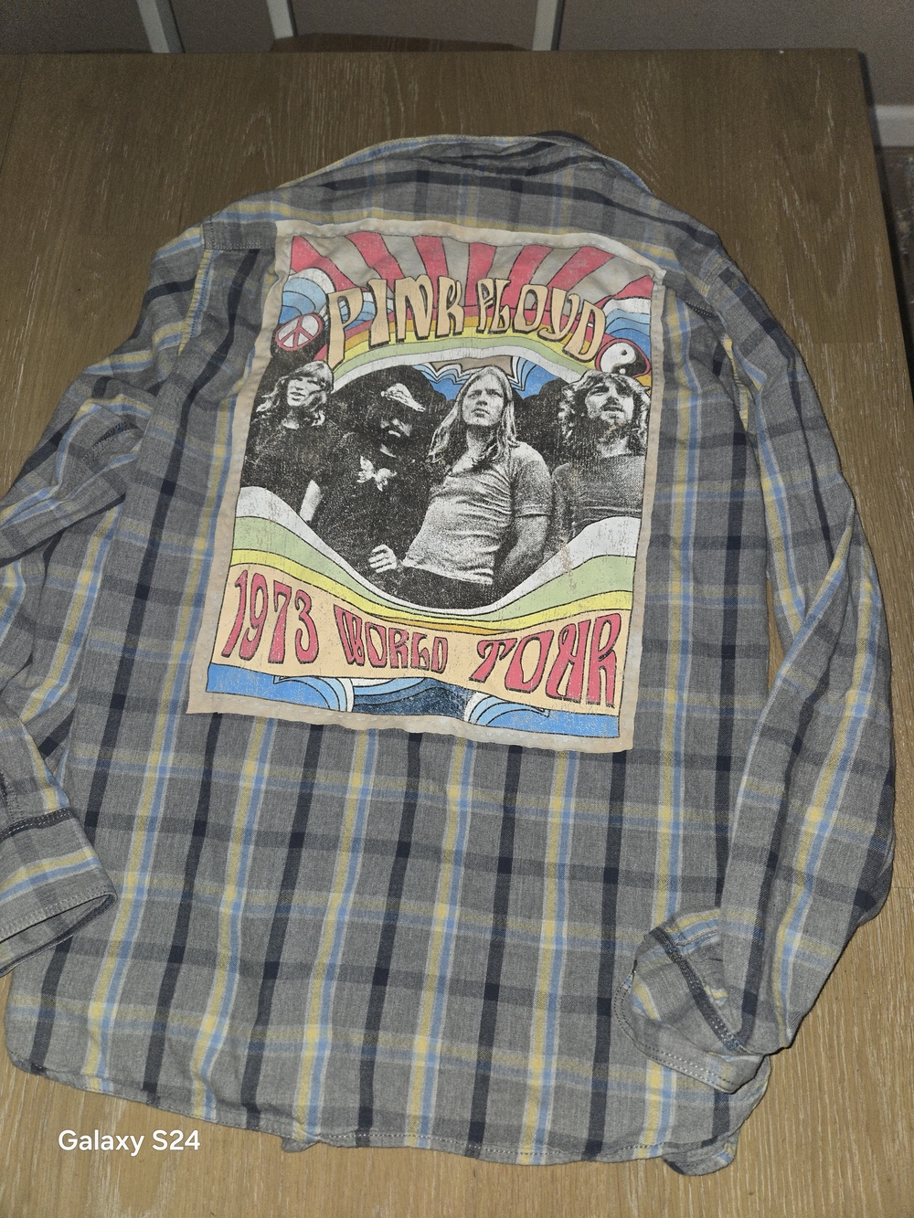 Pink Floyd 1973 World Tour Gray Plaid Custom Flannel Shirt Mens M